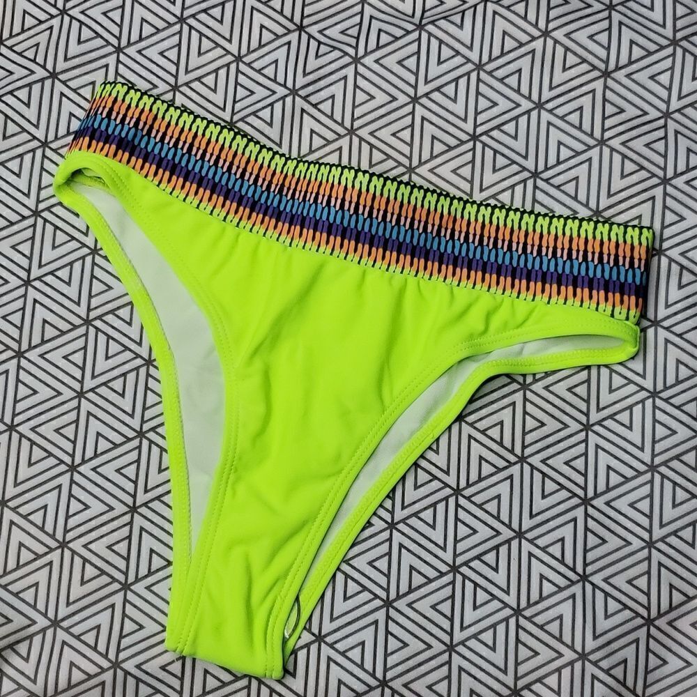 NWOT Shein Small cheeky high waist bikini bottom neon yellow‎